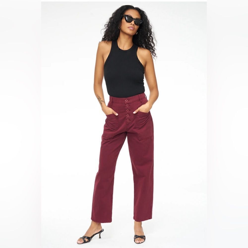 Pistola Tammy Trousers High Waisted Cropped Pants merlot Red Size 30. NWT - Picture 2 of 9
